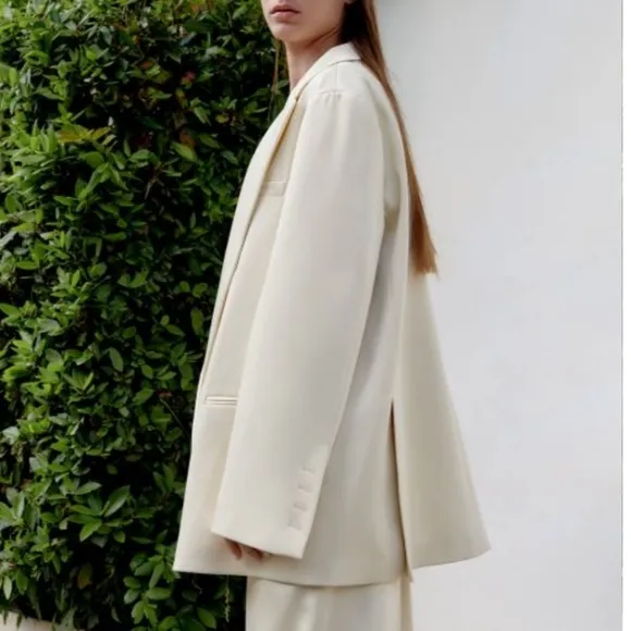 Zara Satin Effect Oversized Cream Blazer