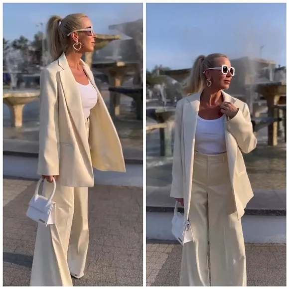 Zara Satin Effect Oversized Cream Blazer