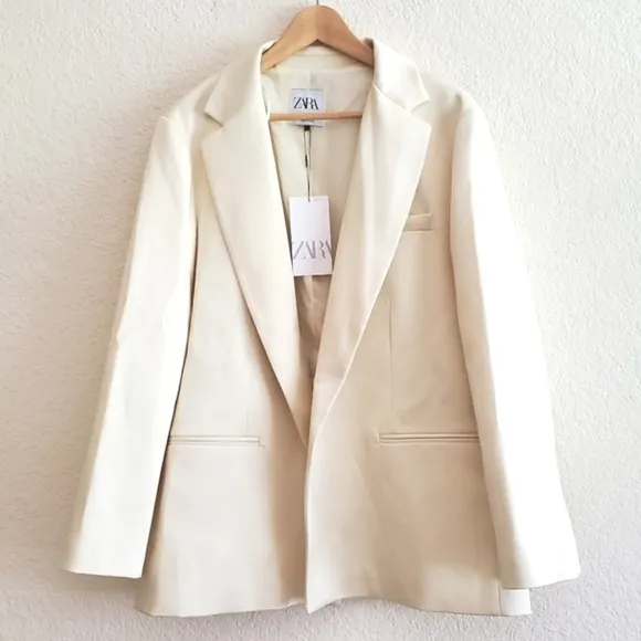 Zara Satin Effect Oversized Cream Blazer