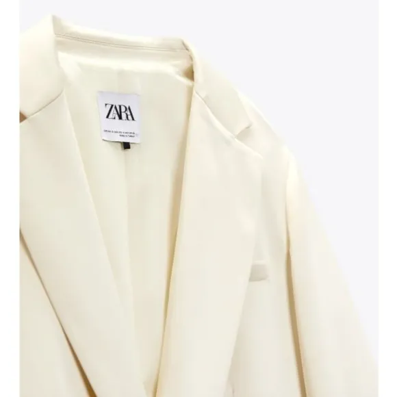 Zara Satin Effect Oversized Cream Blazer