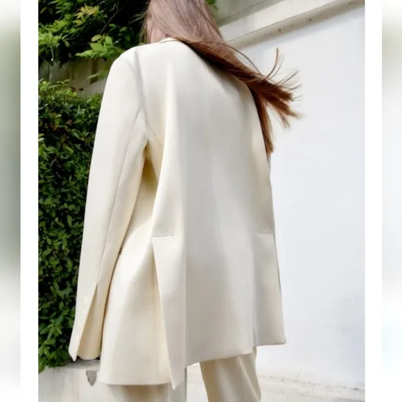 Zara Satin Effect Oversized Cream Blazer