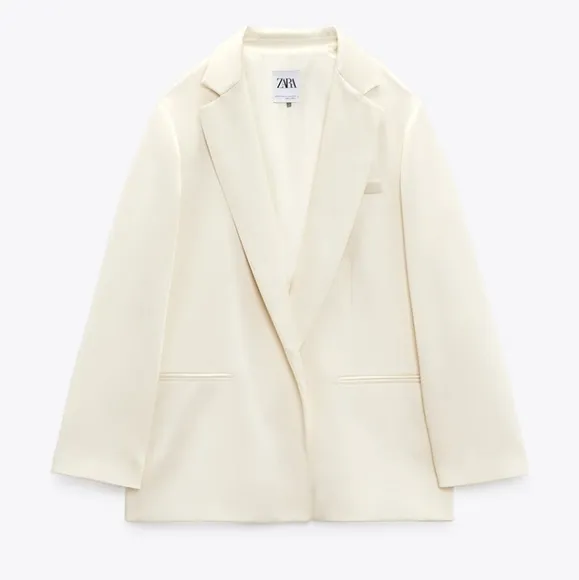 Zara Satin Effect Oversized Cream Blazer