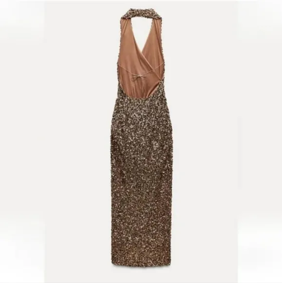 Zara SEQUIN MIDI DRESS Size M