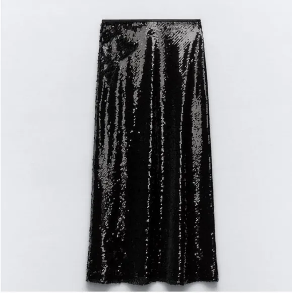 ZARA SEQUIN MIDI SKIRT size XS Black