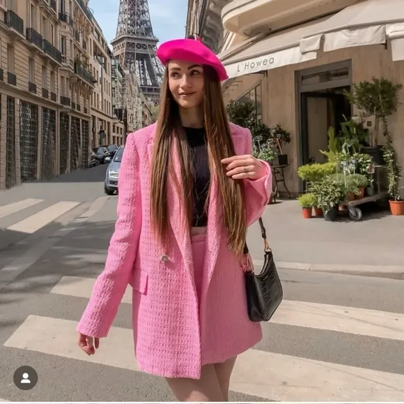 ZARA Textured Tweed pink blazer size XS