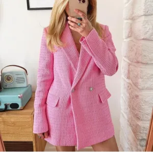 ZARA Textured Tweed pink blazer size XS