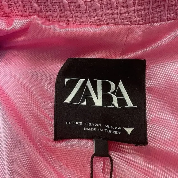 ZARA Textured Tweed pink blazer size XS