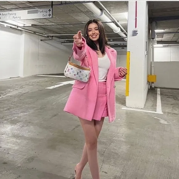 ZARA Textured Tweed pink blazer size XS